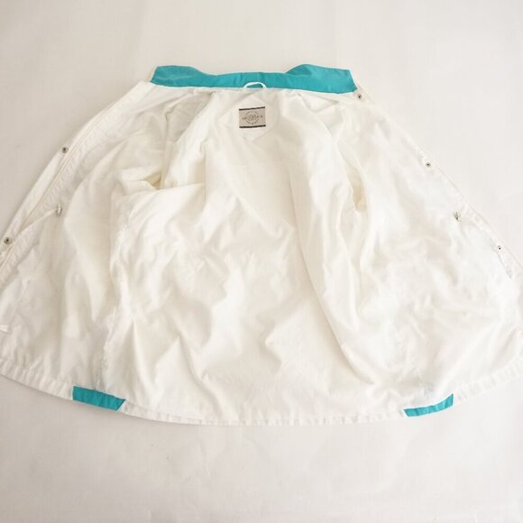 Vintage Sequence White w Teal Trim Cotton Zip Up Nylon Lined Utility Jacket XL - Picture 2 of 11